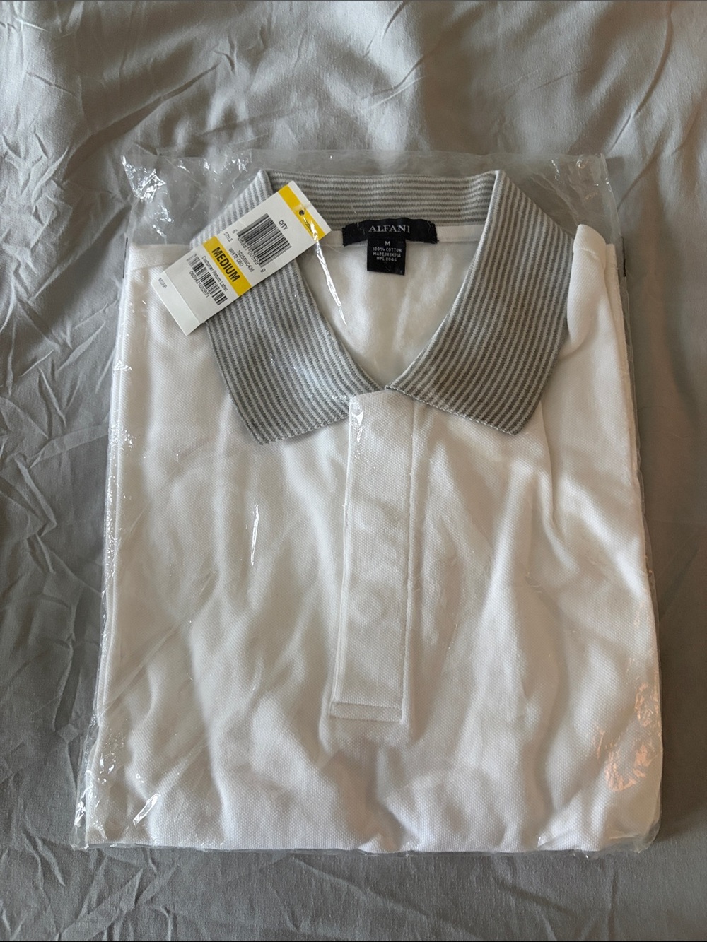 Alfani Men’s White Polo with Gray Stripe Collar